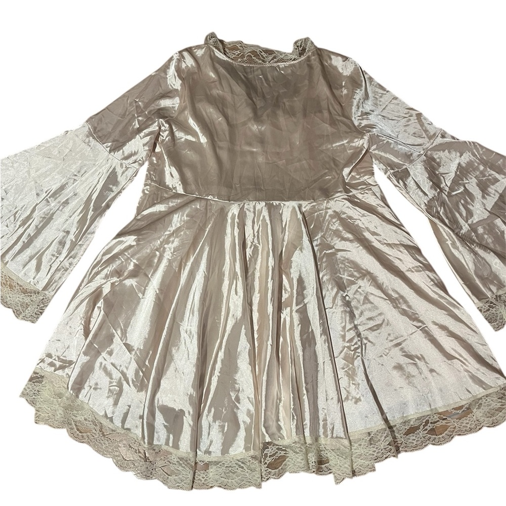 SOLD Cider 3X Shimmering Satin Lace Cream V-Neck Babydoll Fairy Mini Slip Dress - Picture 5 of 10